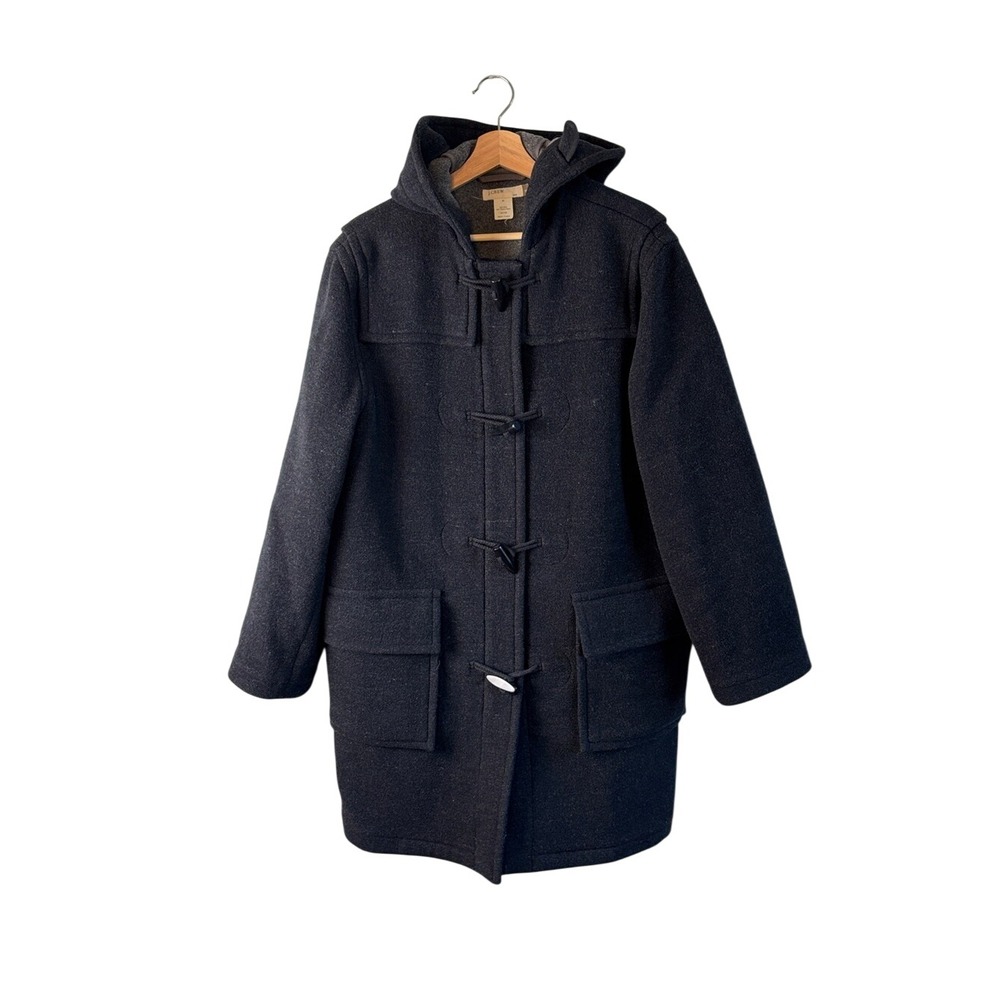 J.Crew Duffle Coat Gray Mens Medium Wool Blend Toggle Hooded Long Jacket